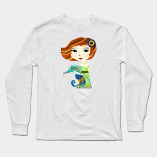 Girl with Blue Seahorse / Fiona & Fosse Long Sleeve T-Shirt